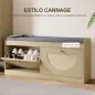 Banco Zapatero con Asiento Acolchado Puertas Frentes de Ratán Estante Ajustable para 8 Pares de Zapatos Natural