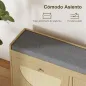 Banco Zapatero con Asiento Acolchado Puertas Frentes de Ratán Estante Ajustable para 8 Pares de Zapatos Natural