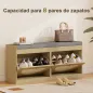 Banco Zapatero con Asiento Acolchado Puertas Frentes de Ratán Estante Ajustable para 8 Pares de Zapatos Natural