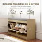 Banco Zapatero con Asiento Acolchado Puertas Frentes de Ratán Estante Ajustable para 8 Pares de Zapatos Natural