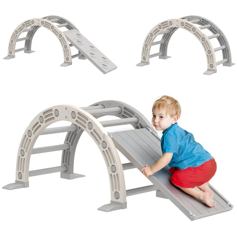 Escalada para Niños de 18-48 Meses 4 en 1 con Arco de Escalada Mecedora Rampa y Tobogán 164x70x57 cm Gris y Blanco