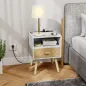 Mesilla de Noche con Estación de Carga Cajón 2 Tomas AC Puerto USB Tipo-C Compartimento Abierto Patas de Madera Blanco