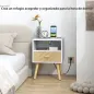 Mesilla de Noche con Estación de Carga Cajón 2 Tomas AC Puerto USB Tipo-C Compartimento Abierto Patas de Madera Blanco