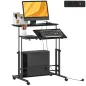 Escritorio Elevable con Ruedas Enchufes Puertos USB Altura Ajustable Panel Central Inclinado y Estante 80x60 cm Negro