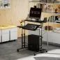 Escritorio Elevable con Ruedas Enchufes Puertos USB Altura Ajustable Panel Central Inclinado y Estante 80x60 cm Negro