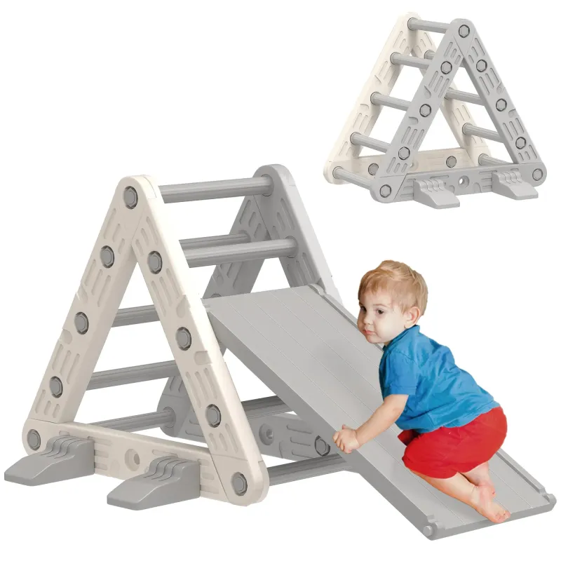 Triángulo de Escalada para Niños de 18-48 Meses con Tobogán y Rampa Escalador 130x80x69 cm Gris y Blanco