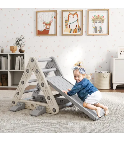 Triángulo de Escalada para Niños de 18-48 Meses con Tobogán y Rampa Escalador 130x80x69 cm Gris y Blanco