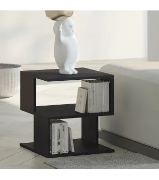 Mesa Auxiliar Cuadrada de 3 Niveles con 3 Estantes Abiertos de Almacenaje para Salón Dormitorio 40x40x43 cm Negro