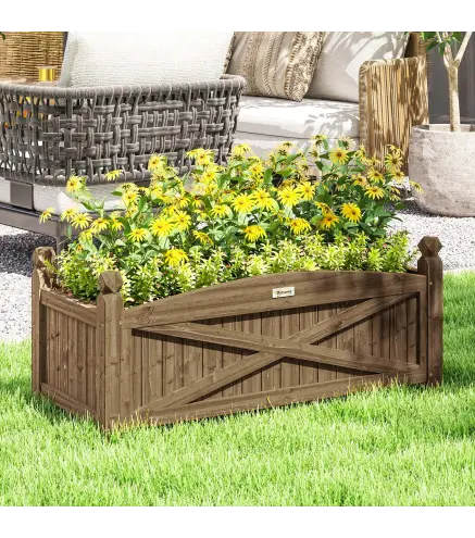 Jardinera de Madera Elevada para Cultivar Plantas Flores Hierba para Jardín Balcón Terraza 90x39x37 cm Café Oscuro