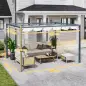 Pérgola de Aluminio 4x3 m Gazebo con Luces LED Solares y Techo Retráctil para Jardín Crema
