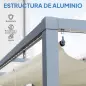 Pérgola de Aluminio 4x3 m Gazebo con Luces LED Solares y Techo Retráctil para Jardín Crema