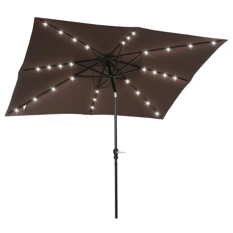 Parasol de Terraza Exterior 268x205x248 cm con Techo Inclinable hasta 45° Luces LED Solares y Manivela Marrón