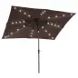 Parasol de Terraza Exterior 268x205x248 cm con Techo Inclinable hasta 45° Luces LED Solares y Manivela Marrón