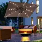 Parasol de Terraza Exterior 268x205x248 cm con Techo Inclinable hasta 45° Luces LED Solares y Manivela Marrón