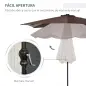 Parasol de Terraza Exterior 268x205x248 cm con Techo Inclinable hasta 45° Luces LED Solares y Manivela Marrón