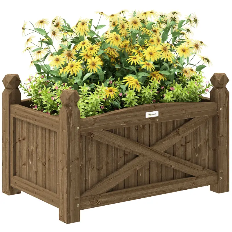 Jardinera de Madera Elevada para Cultivar Plantas Flores Hierba para Jardín Balcón Terraza 60x39x37 cm Café Oscuro