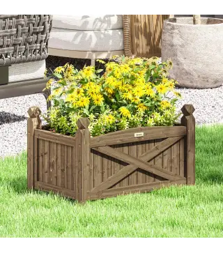 Jardinera de Madera Elevada para Cultivar Plantas Flores Hierba para Jardín Balcón Terraza 60x39x37 cm Café Oscuro