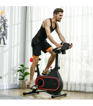 Bicicleta Estática con Volante Inercia 4 kg Resistencia Ajustable Pantalla LED Silencioso Asiento Ajustable Rojo y Negro