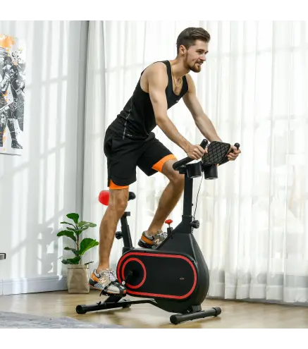 Bicicleta Estática con Volante Inercia 4 kg Resistencia Ajustable Pantalla LED Silencioso Asiento Ajustable Rojo y Negro