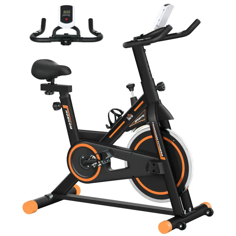 Bicicleta Estática con Volante de 8 kg Pantalla LCD Pulsómetro Sillín y Manillar Ajustables 103x48x115 cm Naranja