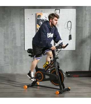 Bicicleta Estática con Volante de 8 kg Pantalla LCD Pulsómetro Sillín y Manillar Ajustables 103x48x115 cm Naranja