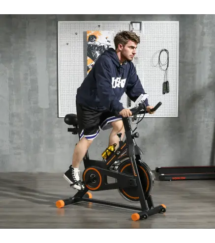 Bicicleta Estática con Volante de 8 kg Pantalla LCD Pulsómetro Sillín y Manillar Ajustables 103x48x115 cm Naranja