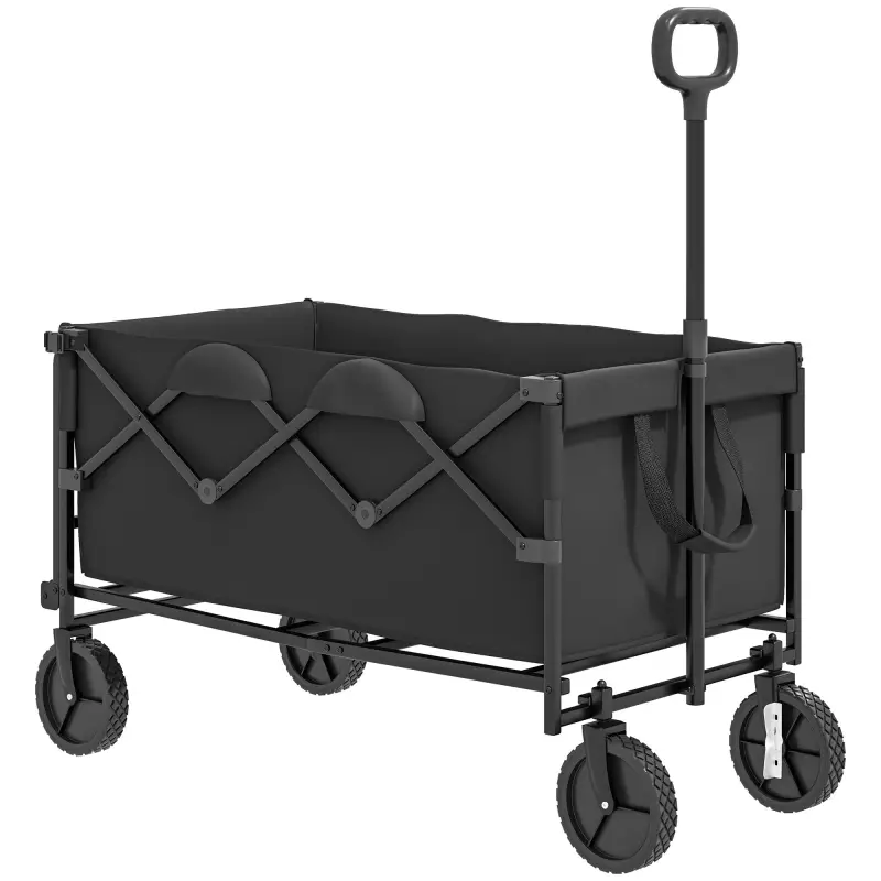 Carrito de Jardín Plegable con Ruedas Grandes Mango Ajustable Puerta Trasera Expandible Carga 100 kg para Campaña Negro