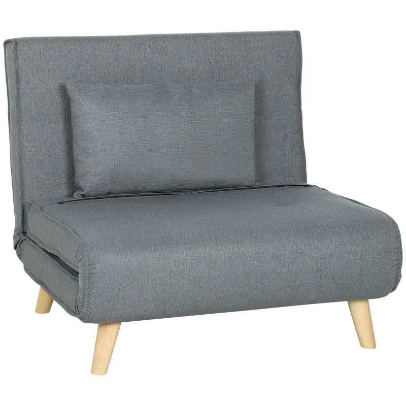 Sillón Cama Individual 3 en 1 Sofá Cama Plegable con Respaldo Ajustable y Cojín para Sala Dormitorio 90x78x79 cm Gris