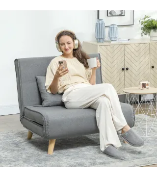 Sillón Cama Individual 3 en 1 Sofá Cama Plegable con Respaldo Ajustable y Cojín para Sala Dormitorio 90x78x79 cm Gris