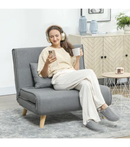 Sillón Cama Individual 3 en 1 Sofá Cama Plegable con Respaldo Ajustable y Cojín para Sala Dormitorio 90x78x79 cm Gris