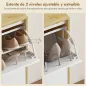Zapatero Estrecho con 2 Puertas en Blanco Brillo Estantes Ajustables Patas de Madera para 12 Pares de Zapatos