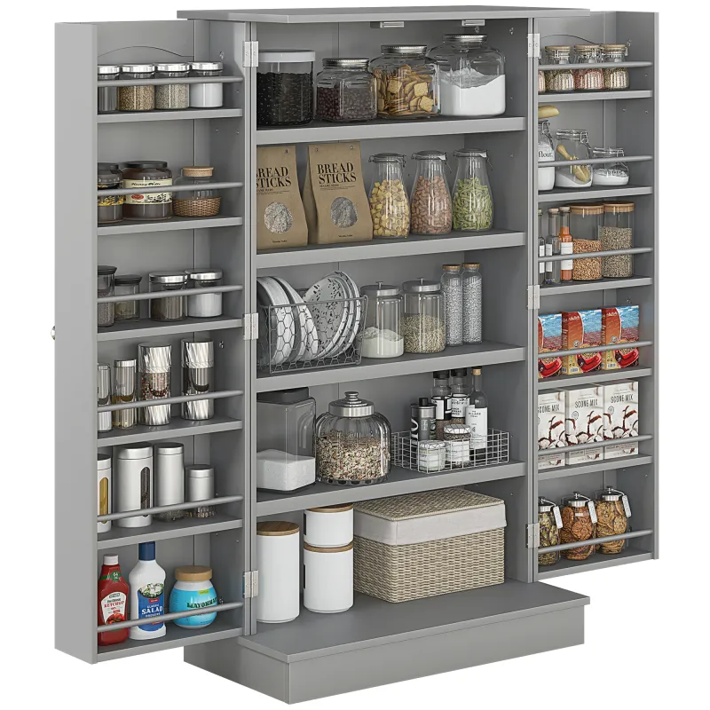 Armario Despensa Cocina con 2 Puertas y 16 Estantes Alacena Moderna con Estantes Ajustables 60x30x104cm Gris