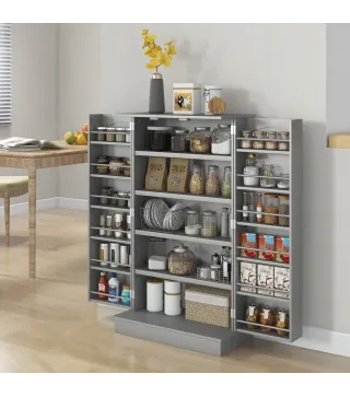 Armario Despensa Cocina con 2 Puertas y 16 Estantes Alacena Moderna con Estantes Ajustables 60x30x104cm Gris