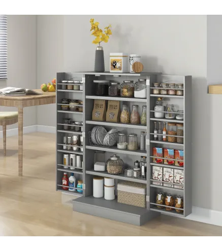 Armario Despensa Cocina con 2 Puertas y 16 Estantes Alacena Moderna con Estantes Ajustables 60x30x104cm Gris