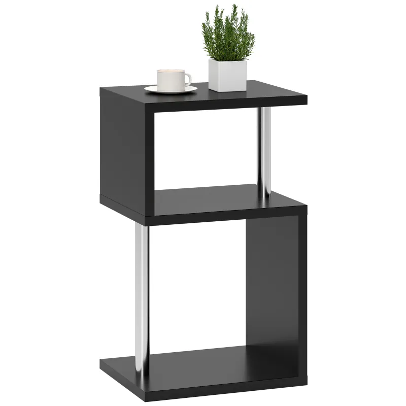 Mesa Auxiliar con Luz LED de 3 Niveles con Estantes y Estructura de Aluminio para Salón Dormitorio 44x38x75 cm Negro