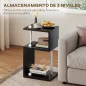 Mesa Auxiliar con Luz LED de 3 Niveles con Estantes y Estructura de Aluminio para Salón Dormitorio 44x38x75 cm Negro