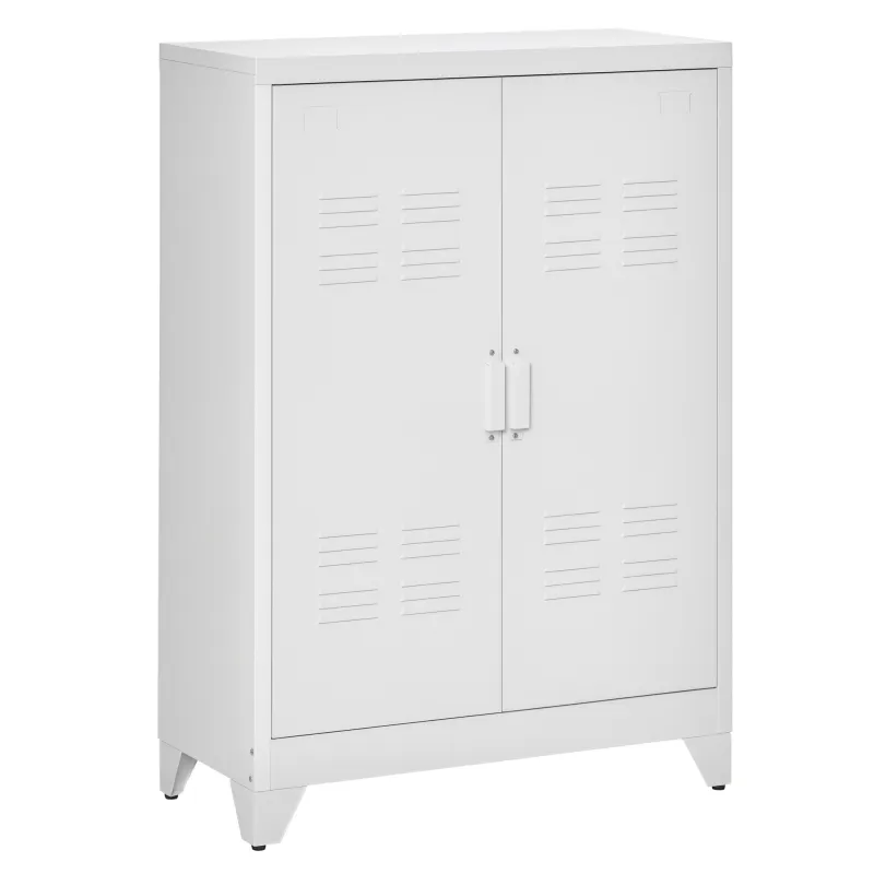 Armario Metálico con 2 Puertas y 2 Baldas Ajustables Mueble Multiusos para Oficina Salón Dormitorio 75x33x110cm Blanco