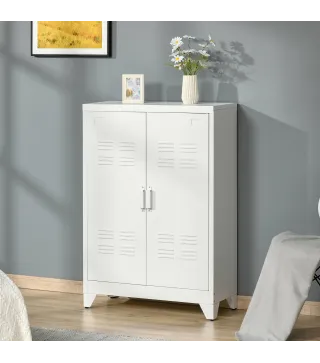 Armario Metálico con 2 Puertas y 2 Baldas Ajustables Mueble Multiusos para Oficina Salón Dormitorio 75x33x110cm Blanco