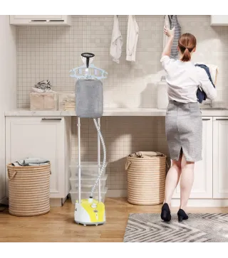 Plancha de Vapor Vertical 1950W 2 L con Temperatura Ajustable en 11 Niveles y Barra Telescópica Amarillo