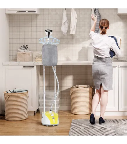 Plancha de Vapor Vertical 1950W 2 L con Temperatura Ajustable en 11 Niveles y Barra Telescópica Amarillo