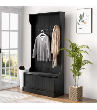 Perchero Zapatero con Banco de Almacenamiento y 5 Ganchos Estilo Moderno 96x34x179,7 cm Negro