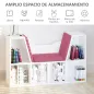 Librería con Asiento Estantería de Libros con 6 Cubos Cojín para Sala de Estar Dormitorio 102x30x61cm Blanco y Rosa