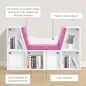 Librería con Asiento Estantería de Libros con 6 Cubos Cojín para Sala de Estar Dormitorio 102x30x61cm Blanco y Rosa
