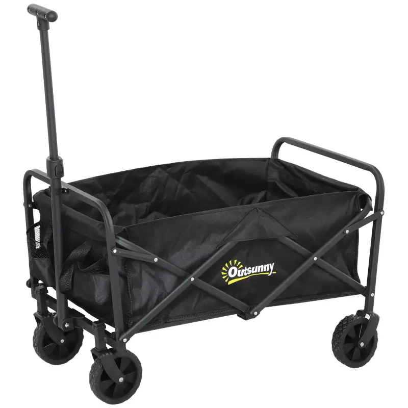 Carro de Jardín Plegable con Ruedas Asa Telescópica Ajustable Carga 100 kg para Campaña Compra 64x42x27 cm Negro Carro de Jardín Plegable con Ruedas Asa Telescópica Ajustable Carga 100 kg para Campaña Compra 64x42x27 cm Negro