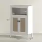Mueble Auxiliar de Baño con 2 Puertas con Frontal de Ratán Estante Ajustable y Compartimento Abierto 60x30x90 cm Blanco