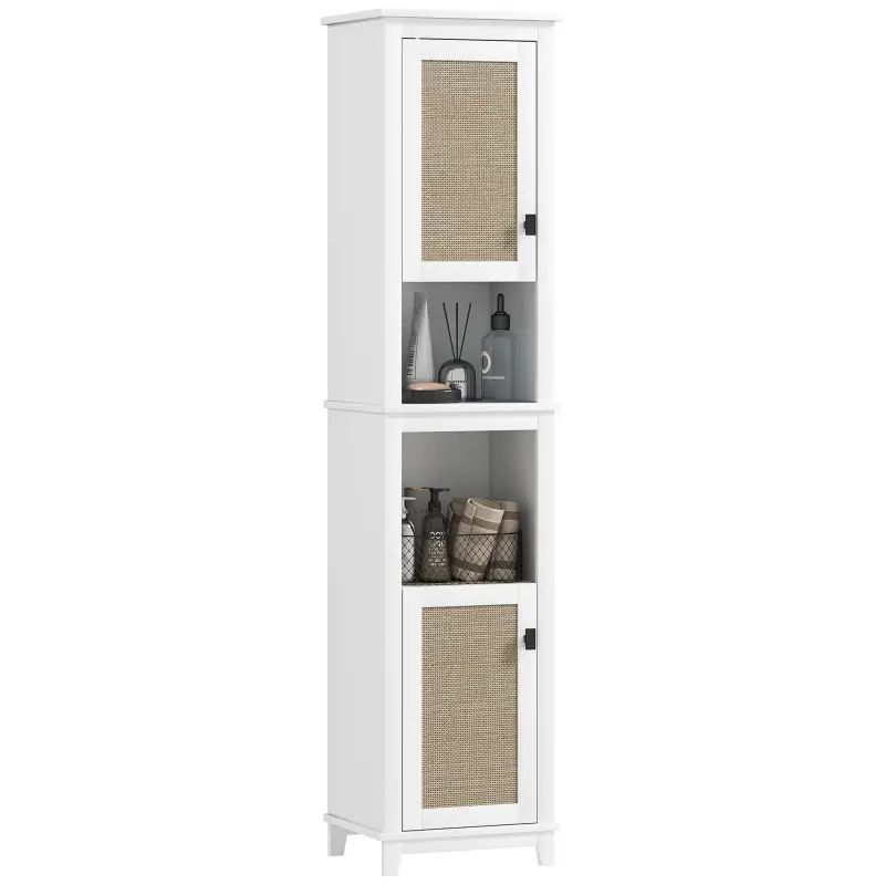 Columna de Baño con Estantes Ajustables 2 Puertas con Frontal de Ratán y 2 Compartimentos 40x30x167,5 cm Blanco Columna de Baño con Estantes Ajustables 2 Puertas con Frontal de Ratán y 2 Compartimentos 40x30x167,5 cm Blanco
