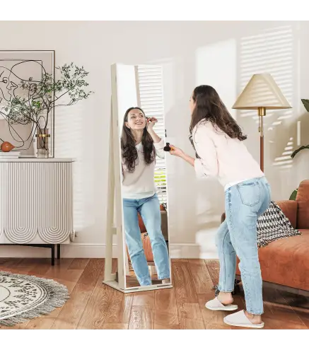 Armario Joyero con Luces LED y Cerradura Espejo Integrada Blanco con Veta de Madera