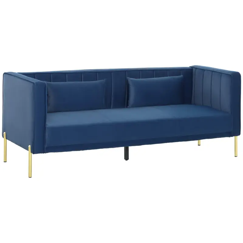 Sofá de 3 Plazas con Tapizado Aterciopelado Estructura Reforzada y Patas Doradas para Salón 194,5x76x76 cm Azul Marino Sofá de 3 Plazas con Tapizado Aterciopelado Estructura Reforzada y Patas Doradas para Salón 194,5x76x76 cm Azul Marino