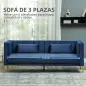 Sofá de 3 Plazas con Tapizado Aterciopelado Estructura Reforzada y Patas Doradas para Salón 194,5x76x76 cm Azul Marino