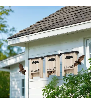 Set de 3 Casas para Murciélagos Cajas de Madera para Exterior Jardín Huerto o Granja Fácil de Colgar 18x6x22,5 cm